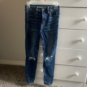 Dark blue AE skinny jeans, size 2 short